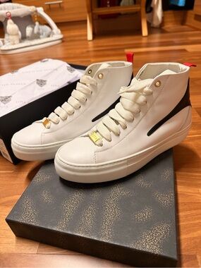 Lita by Ciara - White High-Top Sneakers with Black Accent and Gold Hardware